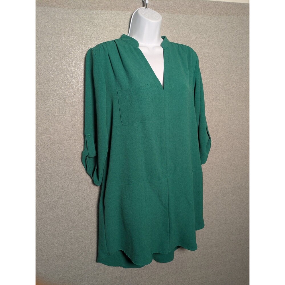 Lush Women's Small Novak Split Neck Three Quarter Sleeve Dress Popover Green